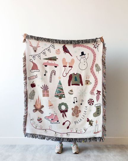 Christmas Blanket: Cute Woven for Winter Decor, Gift for Him Her Mom Dad, Grandparents, Holiday Cozy Decor, Kawaii Xmas