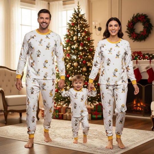 Discover Funny Mickey and Friends New Year Pajama Set for Adults, Disney Holiday Sleepwear 2026