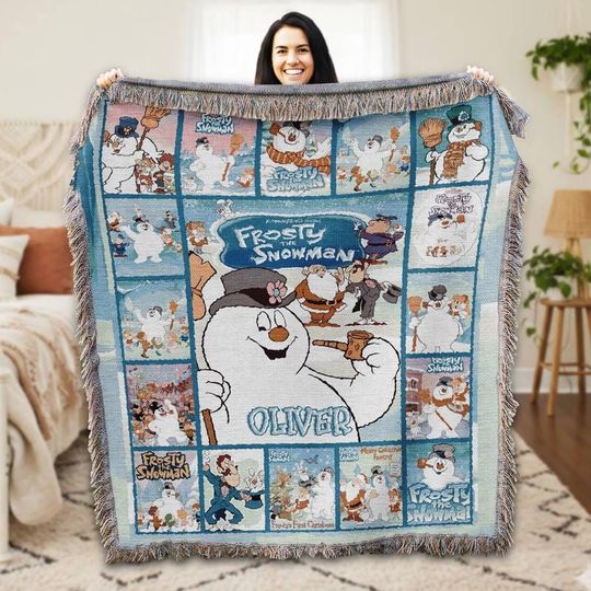 Frosty The Snowman Christmas Woven Blanket, Frosty Christmas Blanket, Disneyland Frosty The Snowman Blanket, Christmas Gift For Her Him
