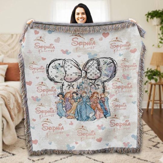 Discover Personalized Princess Woven Blanket Coquette Bows Princess Blanket Disneyland Princess Blanket Birthday Girl Gift Christmas Home Decor