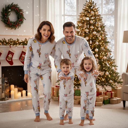 Discover Cute Winnie The Pooh Christmas Pajamas Set for Adults, Winnie The Pooh and Friends Holiday Sleepwear, Family Matching PJs