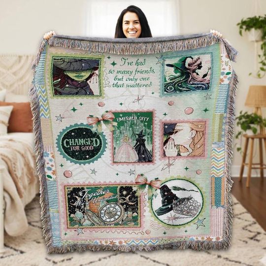 Wicked Change For Good Woven Blanket Elphaba and Glinda Blanket Wicked Musical Fan Gift Wicked Christmas Gift Bedding Throw Couch Sofa