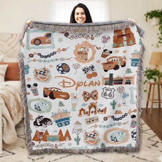 Discover Personalized Disneyland Cars Woven Blanket Lightning McQueen Tow Mater Blanket Custom Cars Movies Blanket Disneyland Christmas Gift