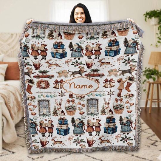 Discover Personalized Christmas Collage Woven Blanket, Christmas Family Woven Blanket, Christmas Custom Gift, Christmas Blanket Home Decor Gift