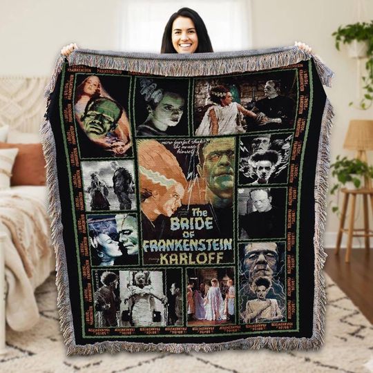 Discover Bride of Frankenstein Woven Blanket, Frankenstein Vintage Horror Movie Blanket,  Frankenstein Blanket, Horror Christmas Decor Gift