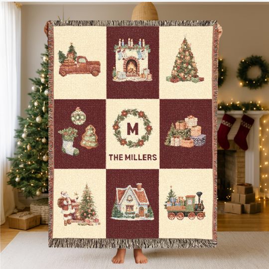 Discover Personalized Christmas Woven Blanket Tapestry: Custom Family Christmas Gift