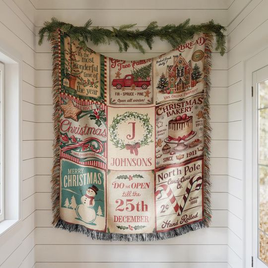 Discover Customized Christmas Family Blanket Christmas Keepsake Family Last Name Woven Blanket for Christmas Gift Customized Old Fashioned Xmas Gift