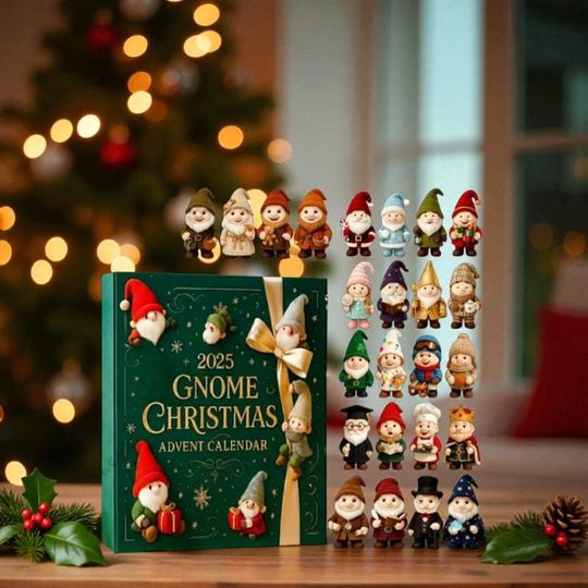 Discover Gnome Christmas Advent Calendar 2025, 24 Day Acrylic Ornament Countdown Box, Cute Gnome Decor Set, Holiday Gift for Christmas Lovers