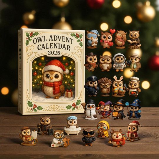 Discover Owl Advent Calendar 2025, 24 Day Owl Lover Countdown Box, Cute Owl Figurines Gift, Christmas Advent Calendar for Animal Lovers,Holiday Decor