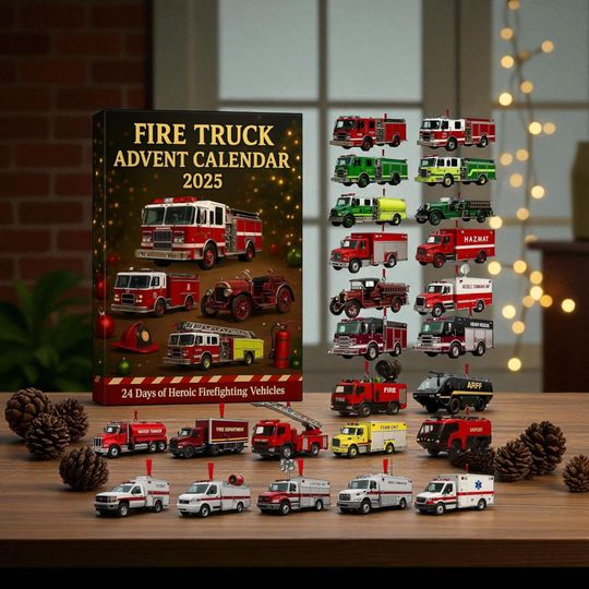 Discover Fire Truck Advent Calendar 2025, 24 Day Firefighter Countdown Box, Mini Fire Engine Vehicle Set, Christmas Advent Gift for Kids & Collectors