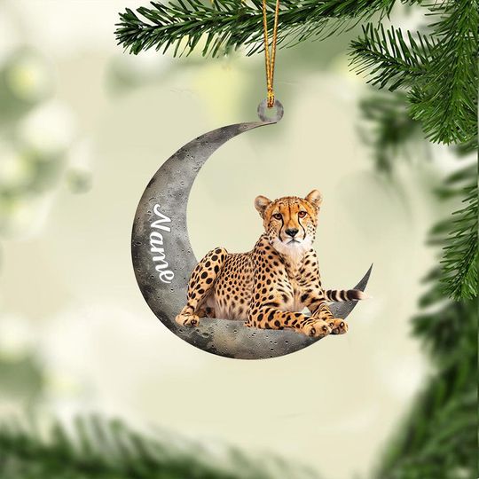Discover Personalized Cheetah Christmas Light Ornament, Cheetah On Moon Hanging Ornament, Cheetah Car Ornament, Cheetah Lovers Gift