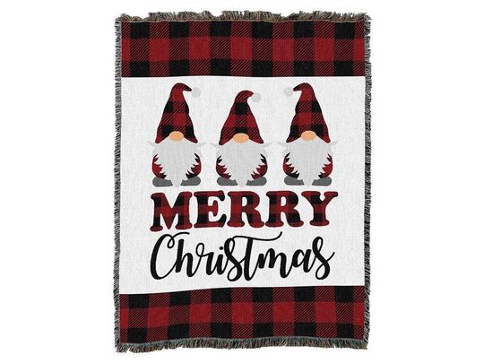 Discover Buffalo Plaid Christmas Gnomes Blanket - Cotton Woven Throw - Made in The USA