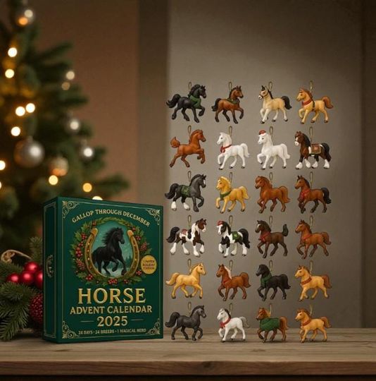 Discover Horse Advent Calendar 2025, 24 Day Acrylic Horse Ornament Countdown Box, Horse Lover Gift Set, Christmas Advent Calendar for Animal Lovers