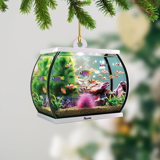 Personalized Aquarium Fish Tank Christmas Ornament, Love Fish Christmas Ornament, Underwater Aquarium Ornament