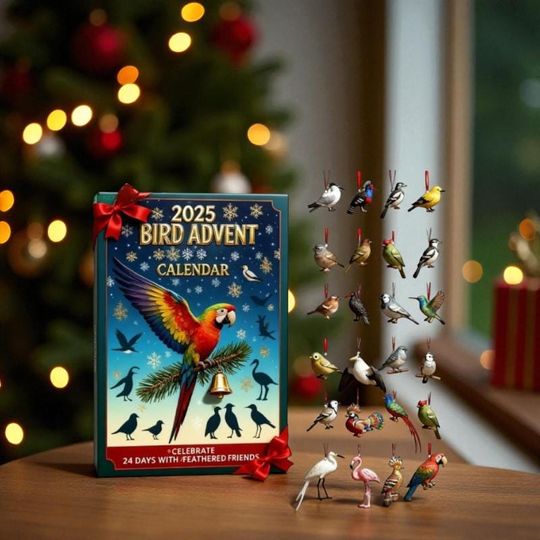 Discover Bird Advent Calendar 2025, 24 Day Acrylic Bird Countdown Box, Flat Acrylic Bird Figurines Gift, Christmas Advent Calendar for Nature Lovers