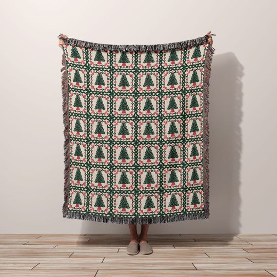 Discover Christmas Tree Granny Square Blanket | Woven Throw Christmas Blanket | Retro Xmas Holiday Blanket | Granny Square Design | traditional gift