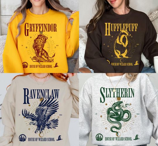 House of Wizard School Sweatshirt | Gryffindor, Hufflepuff, Ravenclaw, Slytherin Crewneck | Wizard Fan Apparel | Magical University Gift