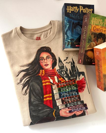 Harry Potter beige sweatshirt  J.K. Rowling inspired Cozy wizarding world pullover  hair color options