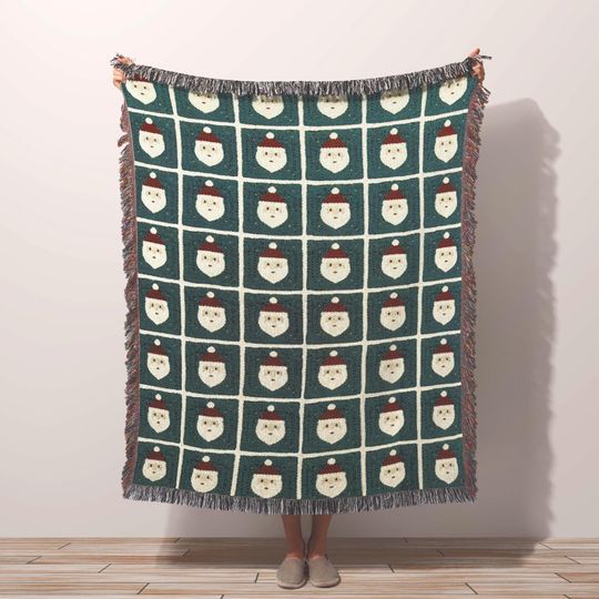Discover Christmas Throw Blanket Couch Gift - Cotton Woven Santa Holiday Blanket for Cozy Traditional Christmas