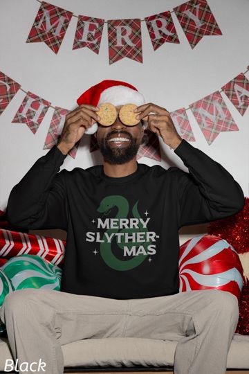 Merry Slyther-mas Crewneck Sweatshirt- Slytherin Christmas Sweater for Harry Potter Fans