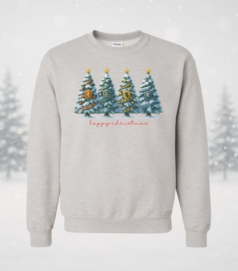 Happy Christmas - Hogwarts Houses Christmas Trees - Unisex Crewneck Sweatshirt