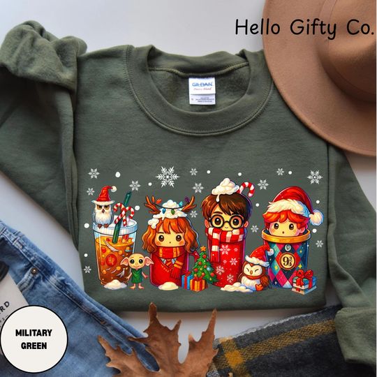 Harry Potter Christmas Sweatshirt, Book Lover Winter Sweater, Magic HP Fan Sweater, Coffee Sweatshirt, Cozy Harry Potter Winter Sweatshirt