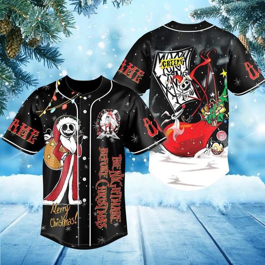 Discover Nightmare Before Christmas Baseball Jersey, Jack Skellington Merry Christmas Jersey, Personalized Baseball Jersey, Santa Claus Shirt