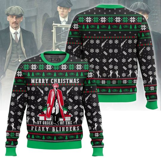 Merry Xmas Peaky Blinders Ugly Christmas Sweater Funny Holiday Party Pullover Plus Size Sweaters for Men Christmas Gift 2026