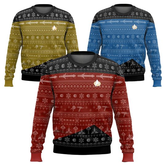 Captain Picard Uniform 1987 Ugly Christmas Sweater Funny Holiday Party Pullover Plus Size Sweater for Men Women Xmas Gift 2026