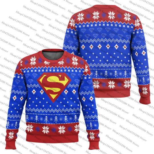 Super Heroes Superman Holiday Ugly Christmas Sweater Round Neck Sweatshirt Atmosphere Pullover Men Women 2026 New