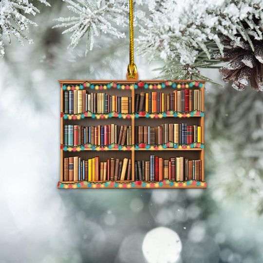 Discover Bookshelf Ornament, Reading Books Christmas Ornament, Librarian Ornament, Bookstore Library Holiday Ornament Decor