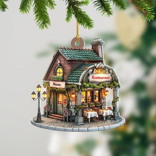 Discover Personalized Restaurant 2D Flat Christmas Ornament, Restaurant Car Ornament, Restaurant Owner Holiday Gift Housewarming Gift