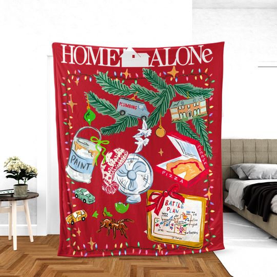 Home Alone Christmas Blanket, Retro 90s Funny Holiday Movie Throw, Xmas Gift for Movie Lovers