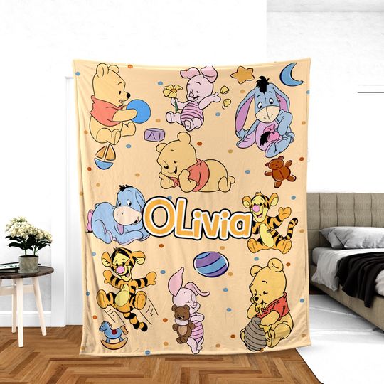 Discover Vintage Winnie the Pooh Blanket, Disney and Friends , Custom Name Blanket, Baby Shower Gift