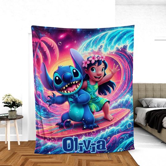 Discover Personalized Disneyland Stitch Blanket, Disney Lilo, Stitch Throw, Soft Cozy Angel