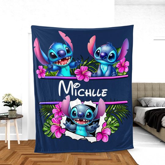 Discover Stitch Blanket, Disney Blanket, Custom Name Blanket, Custom Stitch Blanket, Disney Trip Blanket