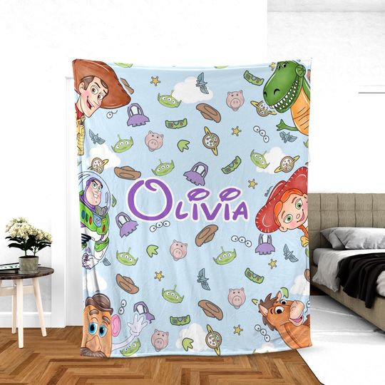 Discover Personalized Toy Story Blanket, Custom Name Woody Buzz Lightyear Jessie Toy Story Blanket