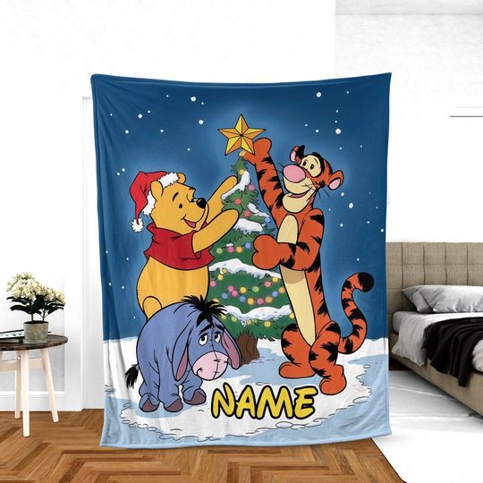 Discover Personalized Winnie the Pooh Baby Blanket,Custom Name Baby Gift, Piglet Tigger Eeyore Blanket