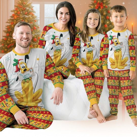Discover Disney Pluto Christmas Pajama Set, Family Matching Holiday Sleepwear, Dog Pattern Nightwear for Men Women Kids
