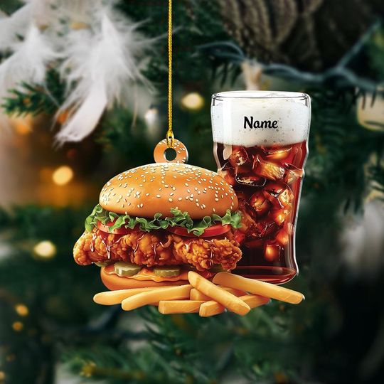 Discover Custom Fast Food Chicken Christmas Ornament 2D Flat, Food Christmas Ornament, Fast Food Combo Decor, Fast Food Holiday Keepsake