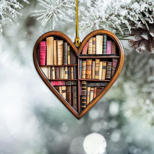Discover Book Heart Christmas Ornament, Bookstore Ornament, Reading Books Car Ornament, Bookworm Ornament Gift, Library Hanging Ornament