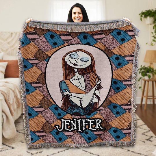 Personalized Sally Nightmare Before Christmas Woven Blanket Custom Jack Skellington Sally Blanket Disneyland Christmas Decor Birthday Gifts