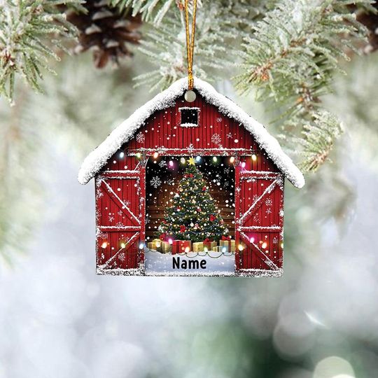 Discover Personalized Rustic Barn Christmas Ornament, Farmhouse Christmas Ornament, Barn House Ornament, Farmer Holiday Ornament Gift