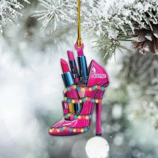 Discover Personalized Makeup High Heels Christmas Ornament, Makeup Christmas Ornament, MUA Ornament, Makeup Artist Ornament Holiday Gift
