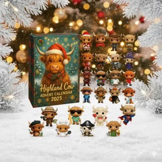 Discover Highland Cow Acrylic Advent Calendar, 24 Ornaments Decorative Box