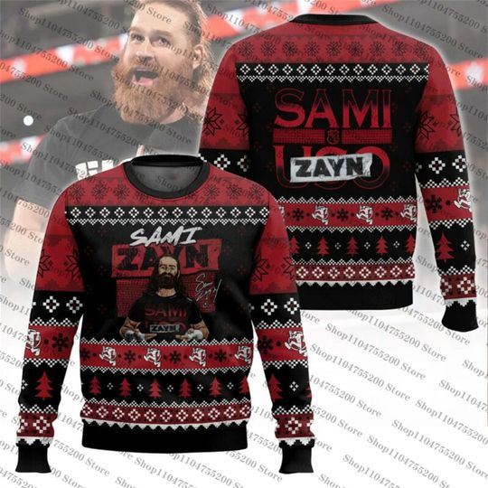 Sami Zayn Wrestling Christmas Tree Ugly Christmas Sweater 2026 New Men Women Sweatshirt Daily Pullover Christmas Costumes Casual