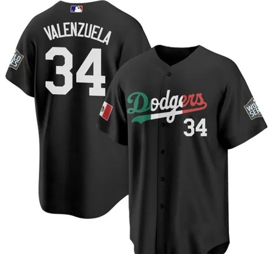 Discover Black Dodgers Valenzuela Mexico Printed Baseball Jersey Full Print 3D