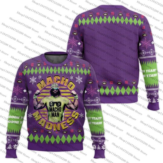 Discover Randy Savage 2026 New Ugly Christmas Sweater Atmosphere Macho Man Family Gifts Sweatshirt Christmas Costumes Pullover Snowflake