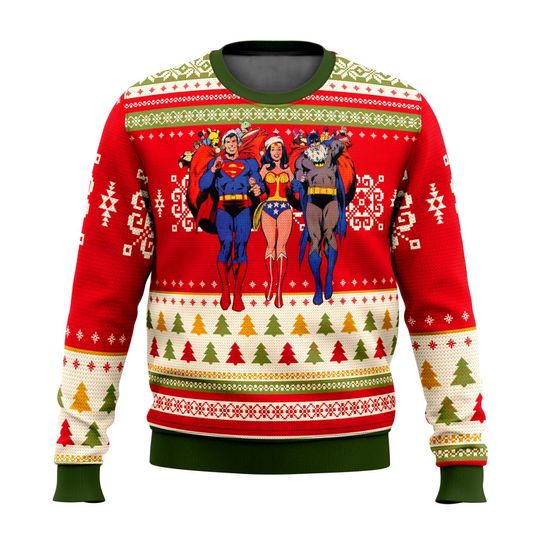 Marvel Christmas Ugly Sweater Superhero Superman Wonder Woman Creative Hoodie Sweater Fashionable Cool Personalized Dressing