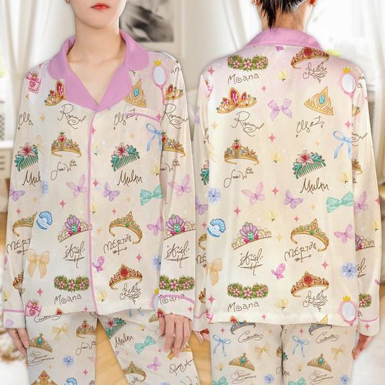 Discover Disneyland Princess Crown Pajamas Set Disneyland Princess Pajamas Bella Ariel Cinde Pajamas Christmas Pajamas Birthday Girl Gift